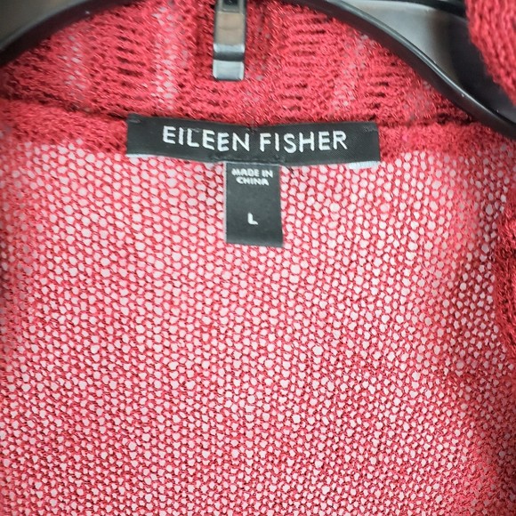Eileen Fisher Burgundy Linen Blend Open-Front Cardigan Sweater Womens Sz L EUC - Picture 5 of 7